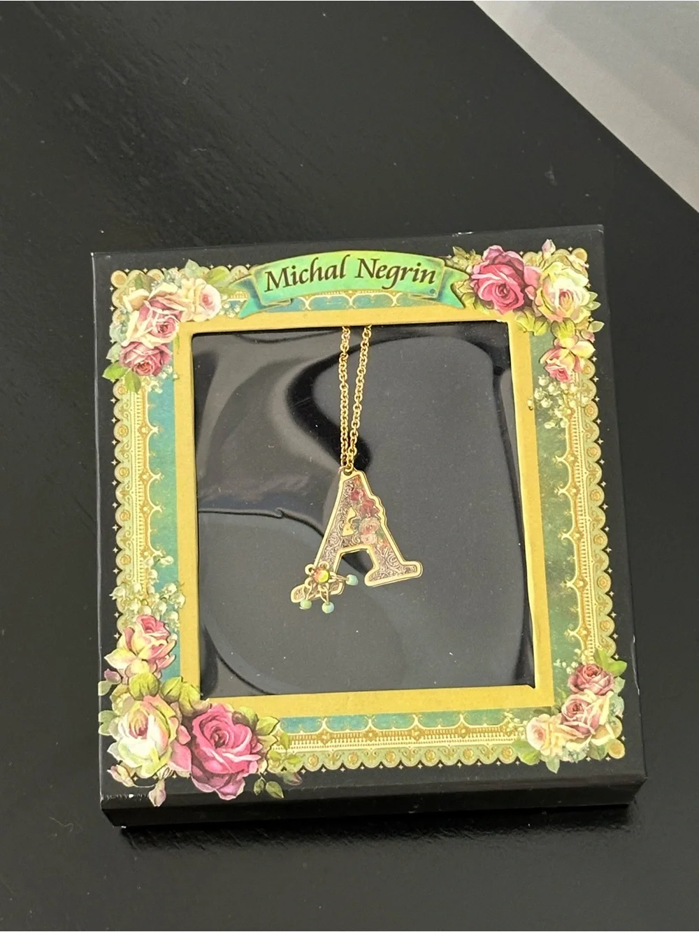 Michal Negrin Initial A Necklace NIB Swarovski Crystal Israel Boxed⁠